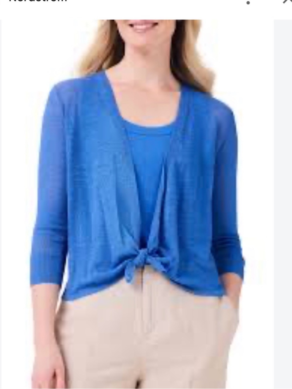 NIC+ZOE 4-Way Linen Blend Convertible Cardigan Lightweight- Cobalt Blue M